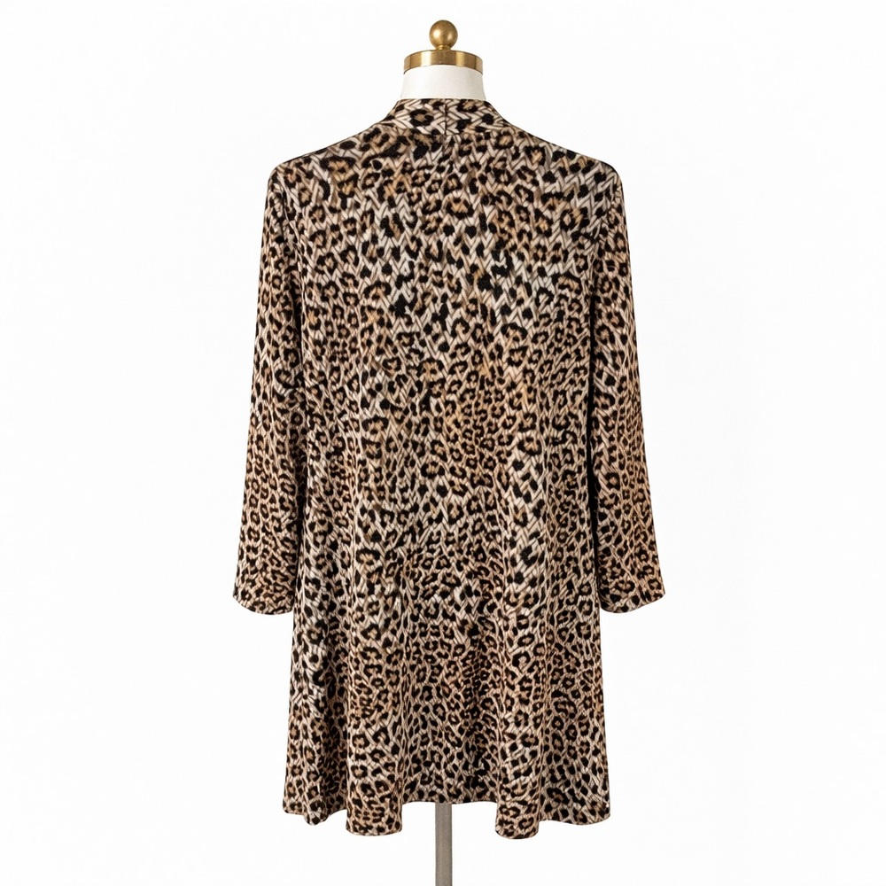 Susan Graver Leopard Print Duster Cardigan Medium Open Front Pockets - Picture 4 of 7